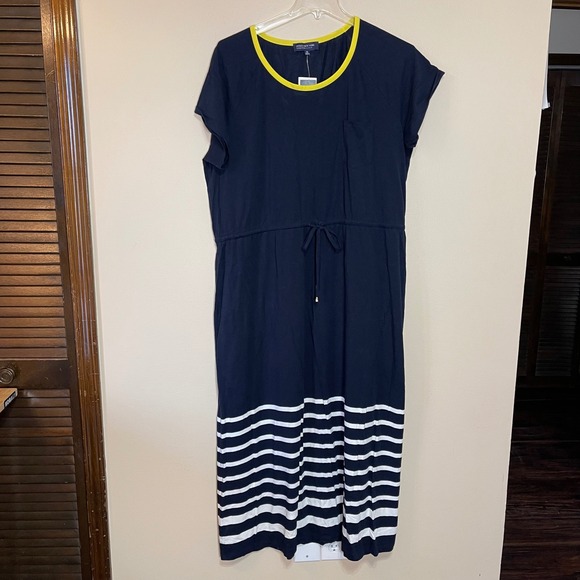 Jones New York Dresses & Skirts - Jones New York Navy Midi Dress with Yellow Trim and White Stripes